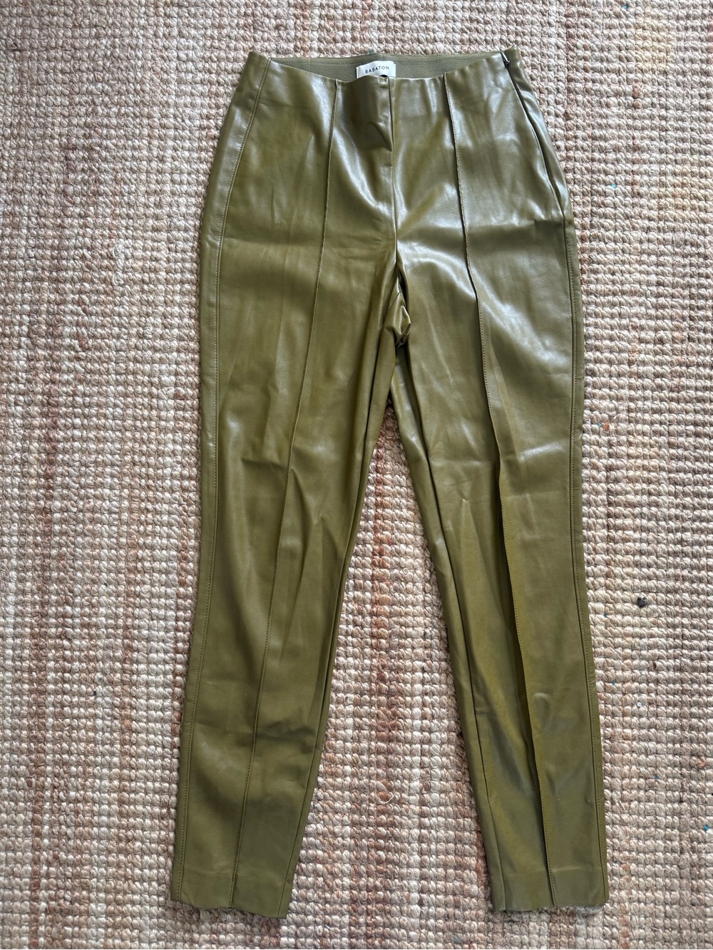 Babaton Frida Pant | Avocado Olive Vegan Leather | High-Rise Skinny Pants | Size